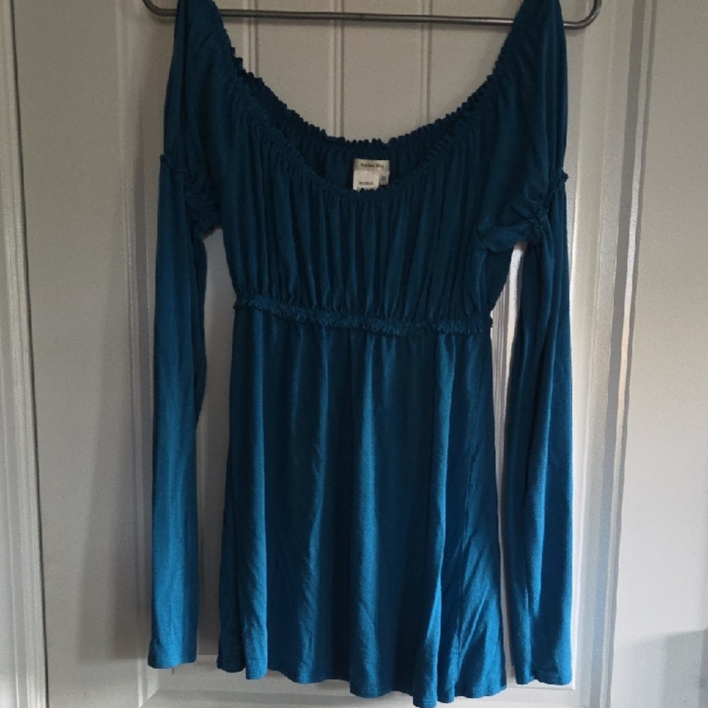 BOGO Sophie Max Blue Gathered Long Sleeve Blouse